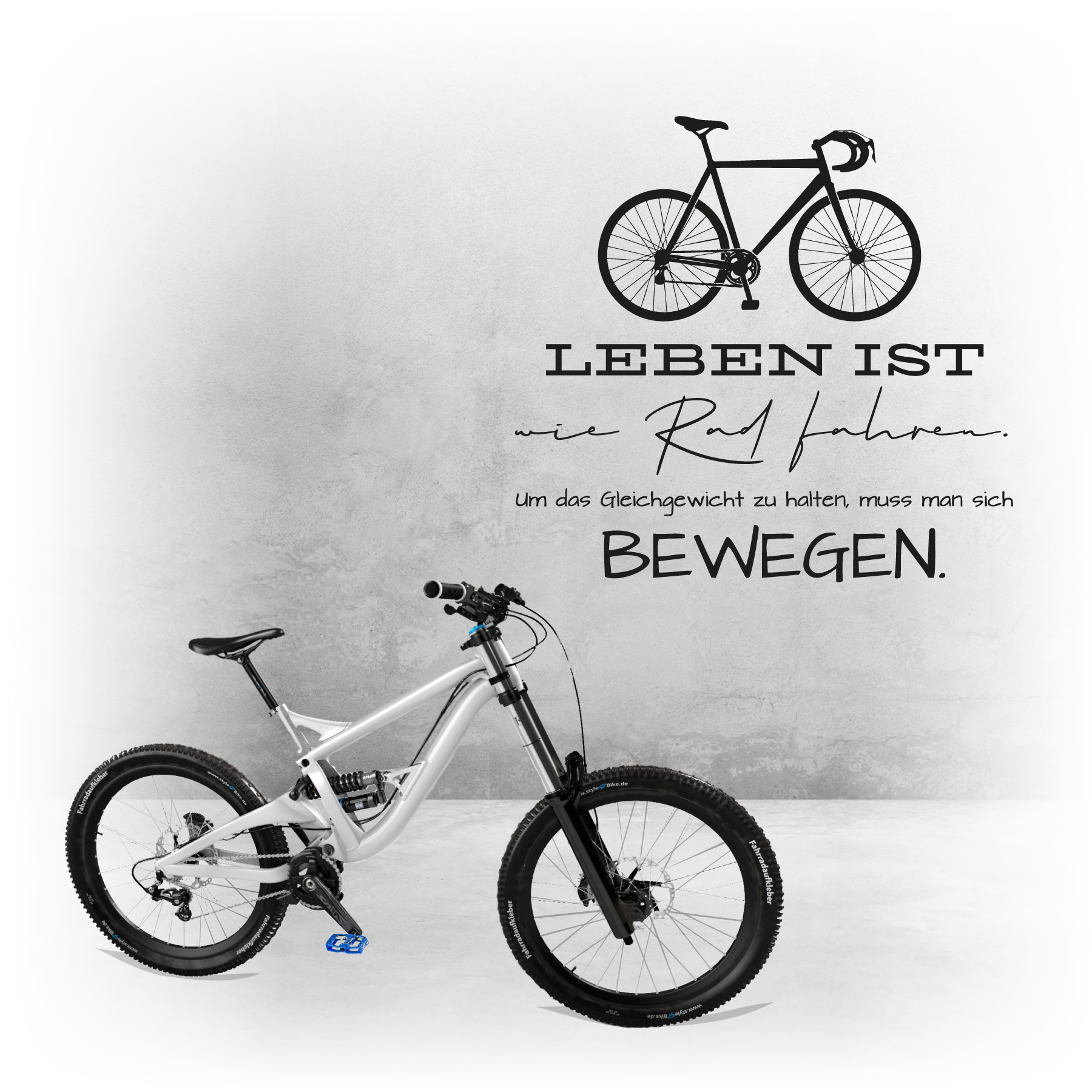 Leben ist wie Rad fahren bewegen Fahrrad Wandaufkleber X1631 Wandtattoo Spruch